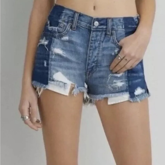 AMERICAN Eagle Vintage Hi-Rise Festival Denim Shorts Women’s 4 Distressed Jean - Picture 1 of 8